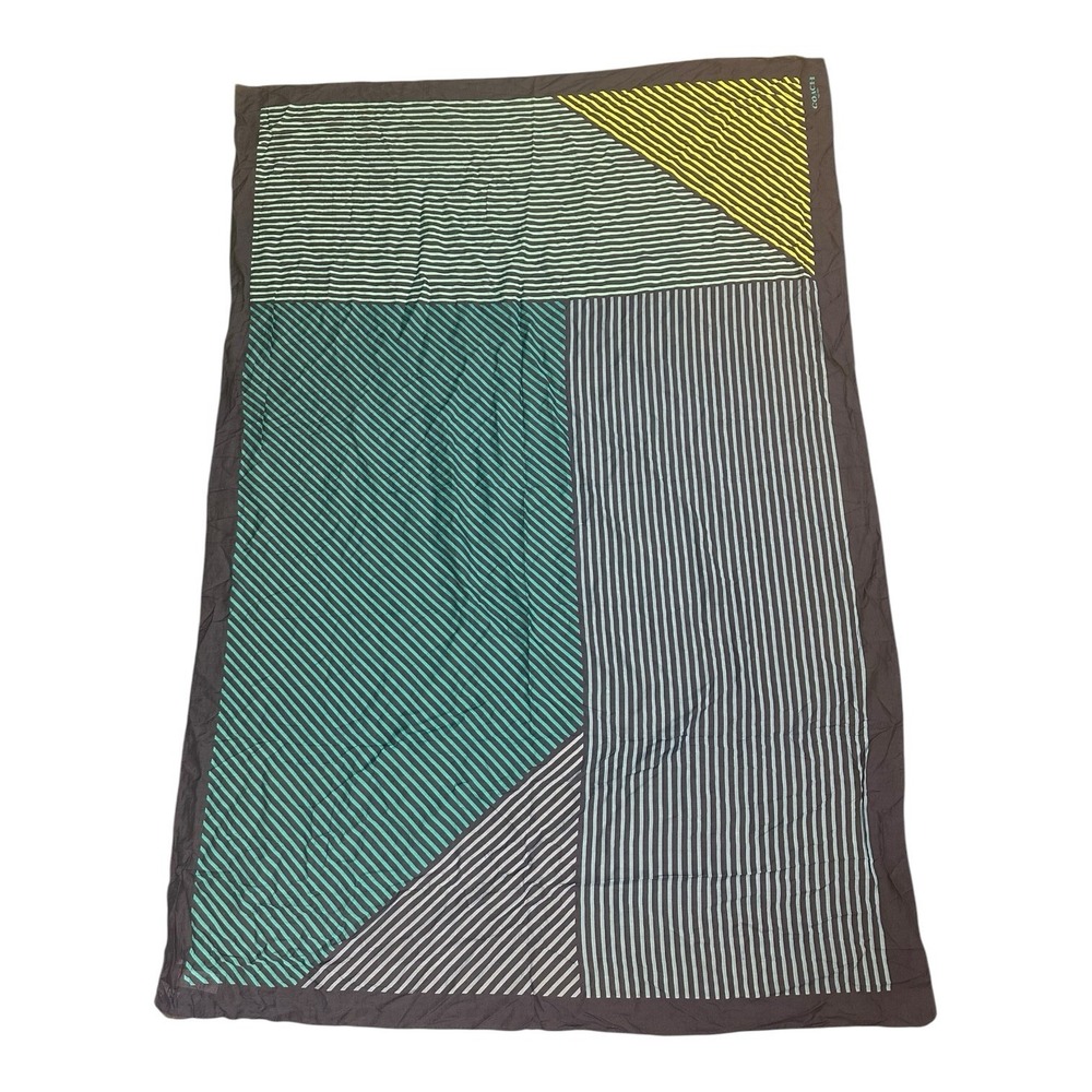 Coach New York XL Geometric Striped Scarf Wrap 68x46 Cotton Silk Blue NWT